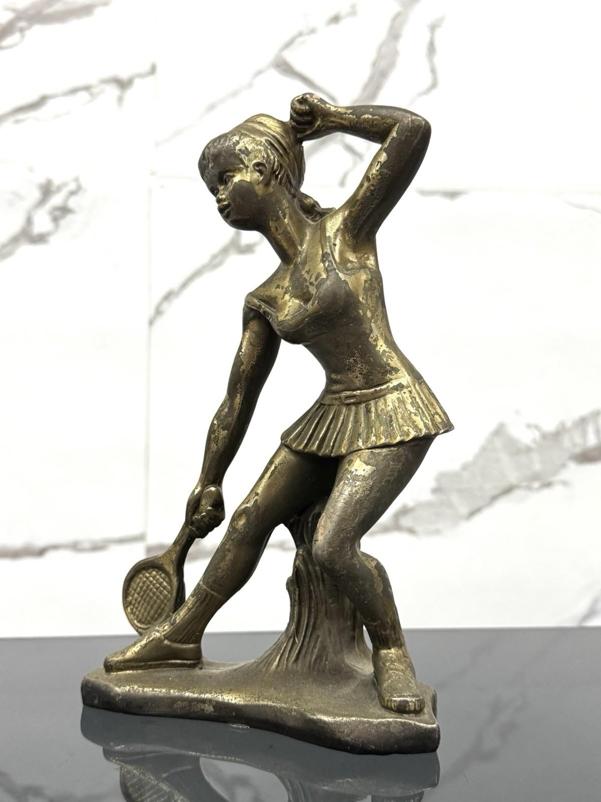 Mid-20th Century Scultura Art Decó Giovane Tennista Anni ‘50 Design Bronze in vendita
