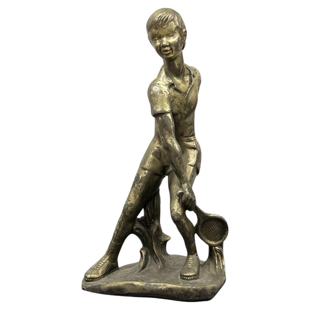 Scultura Art Decó Giovane Tennista Anni ‘50 Design Bronze