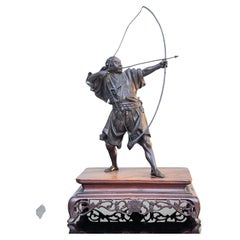 Scultura Bronzo Raffigurazione Arciere Période Meiji Firmata