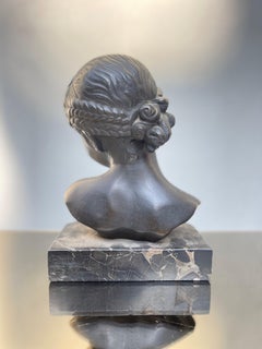 Scultura Bronzo, Raffigurazione Fanciulla, Basamento Marmo Nero, Art, Ignoto