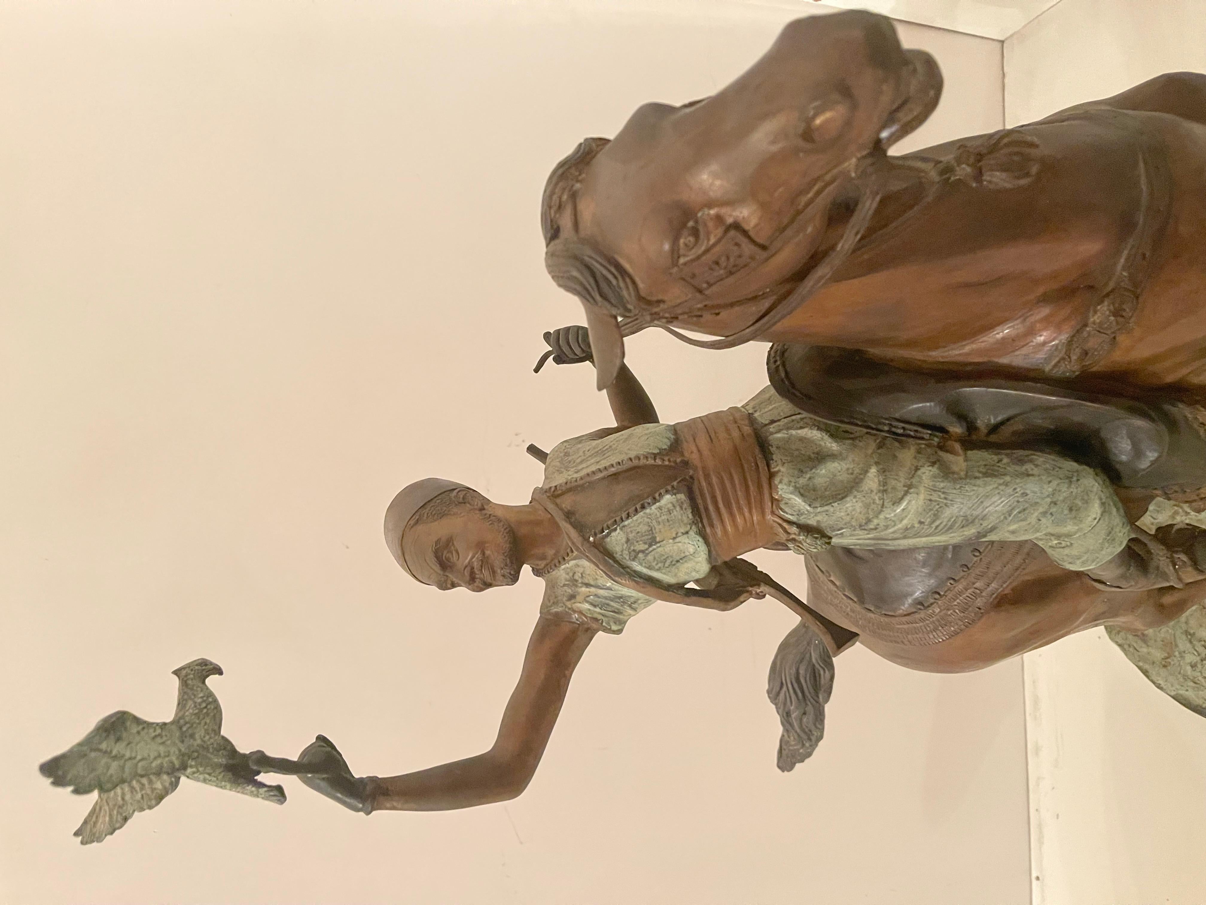 Scultura “Cavaliere con falco” in stile bronzo, XIX secolo in vendita 1