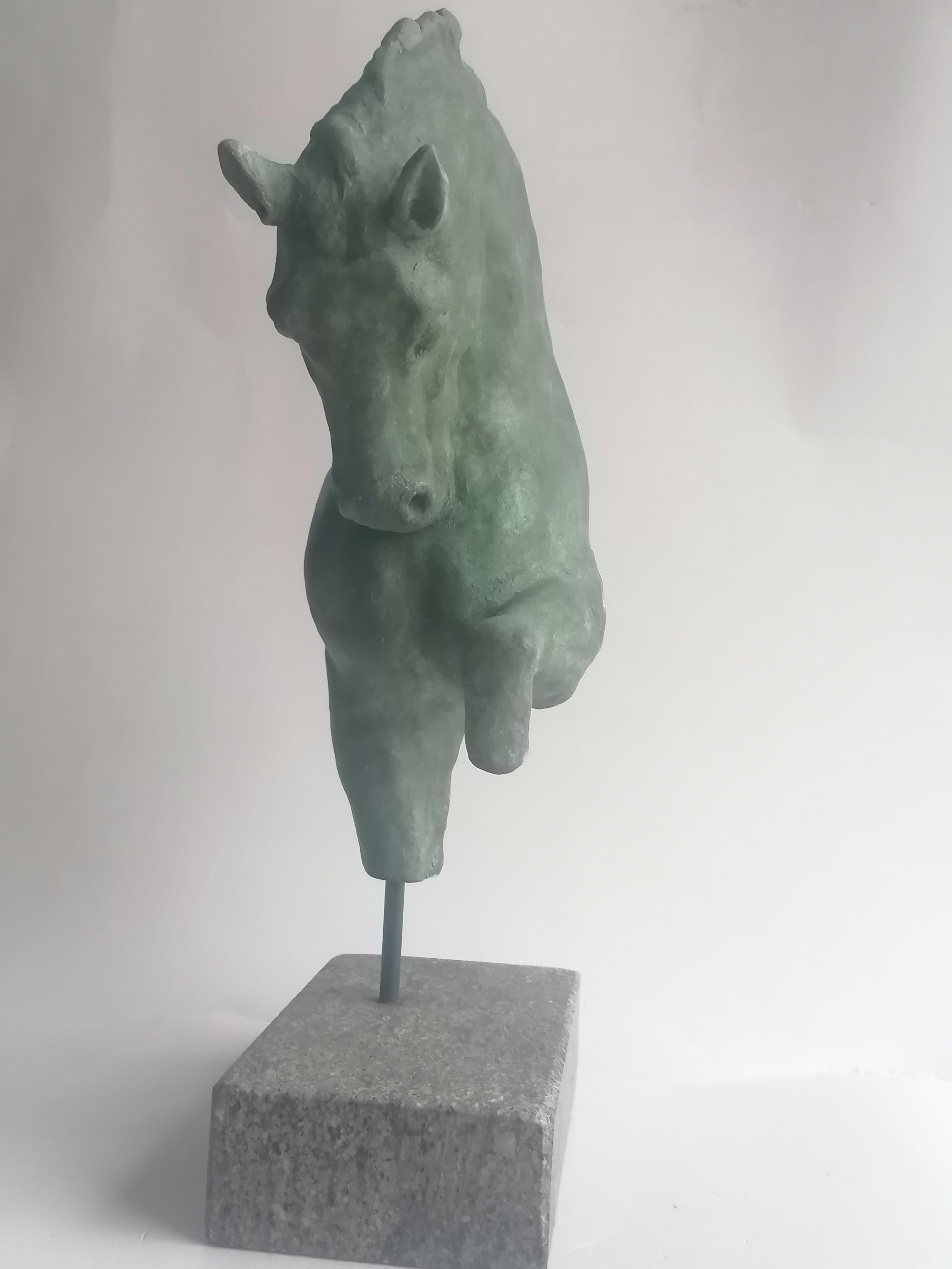 Ceramica Scultura Cavallo -frammento- ceramica chiara patina bronzo -made in Italy in vendita