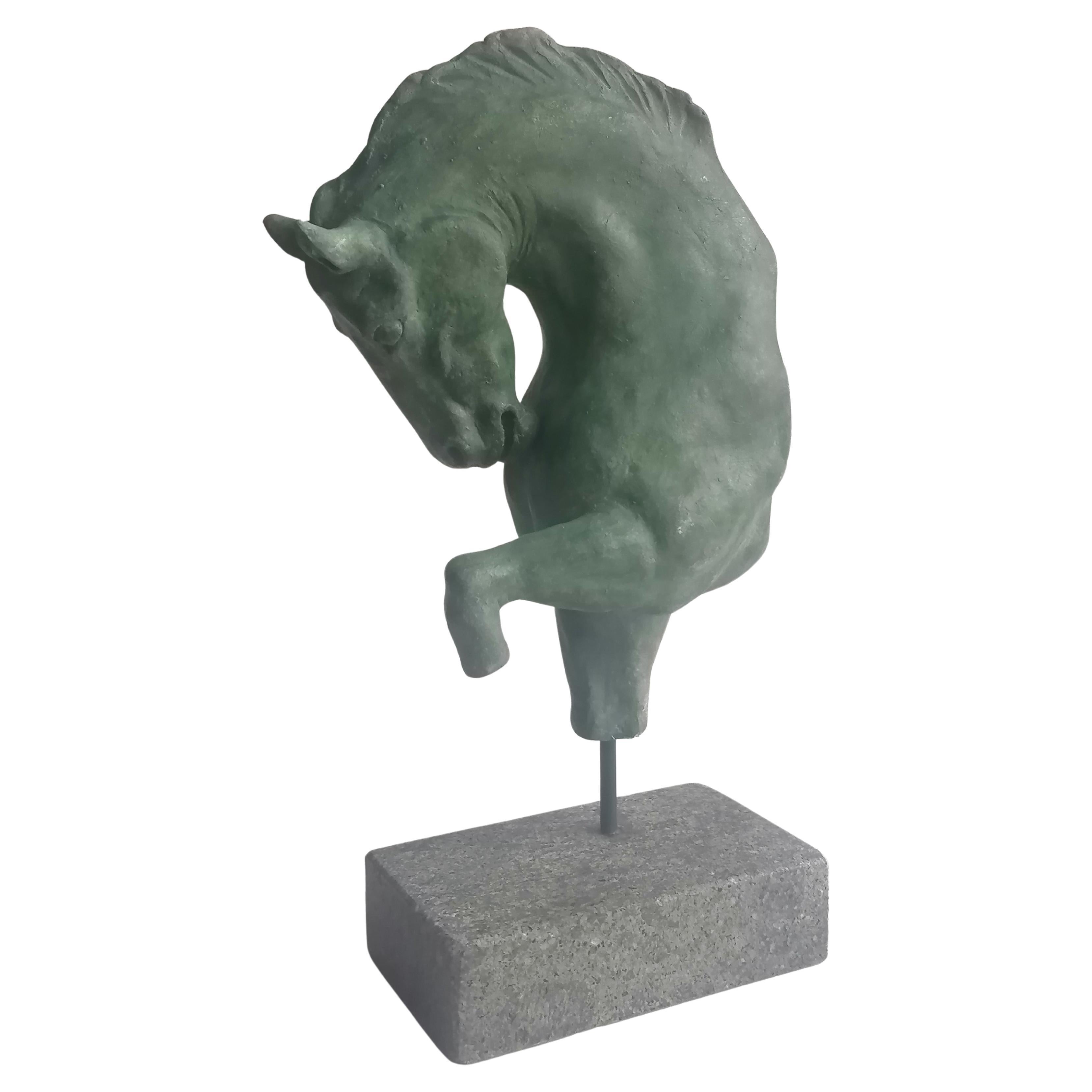 Horse sculpture -fragment- light ceramic bronze patina -made in Italy