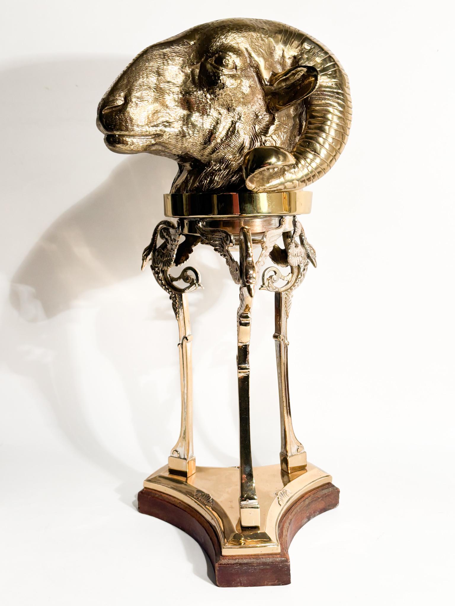 Gilt Bronze Sculpture of Aries Head with Pedestal 1970s For Sale 5