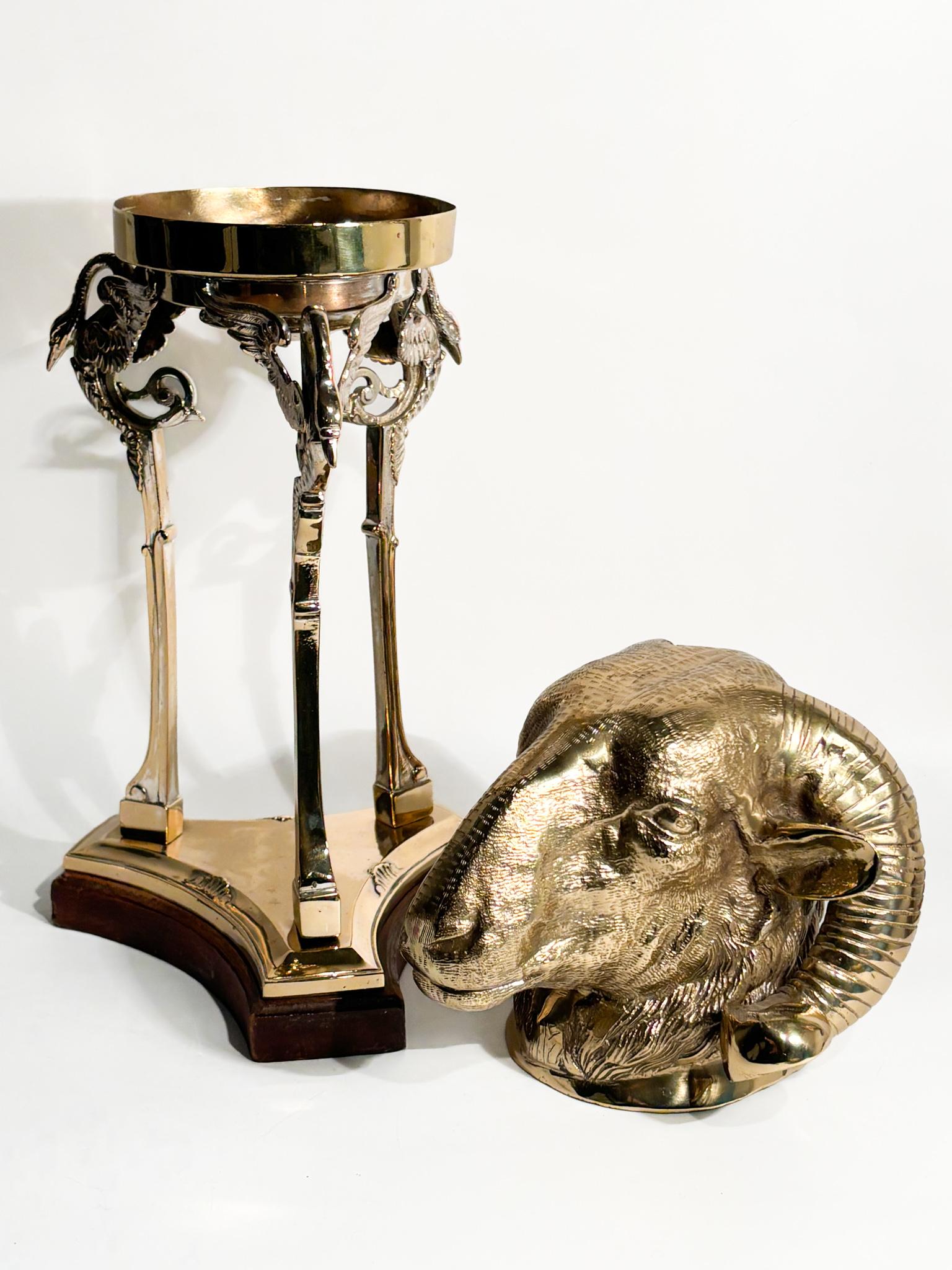 Gilt Bronze Sculpture of Aries Head with Pedestal 1970s For Sale 7
