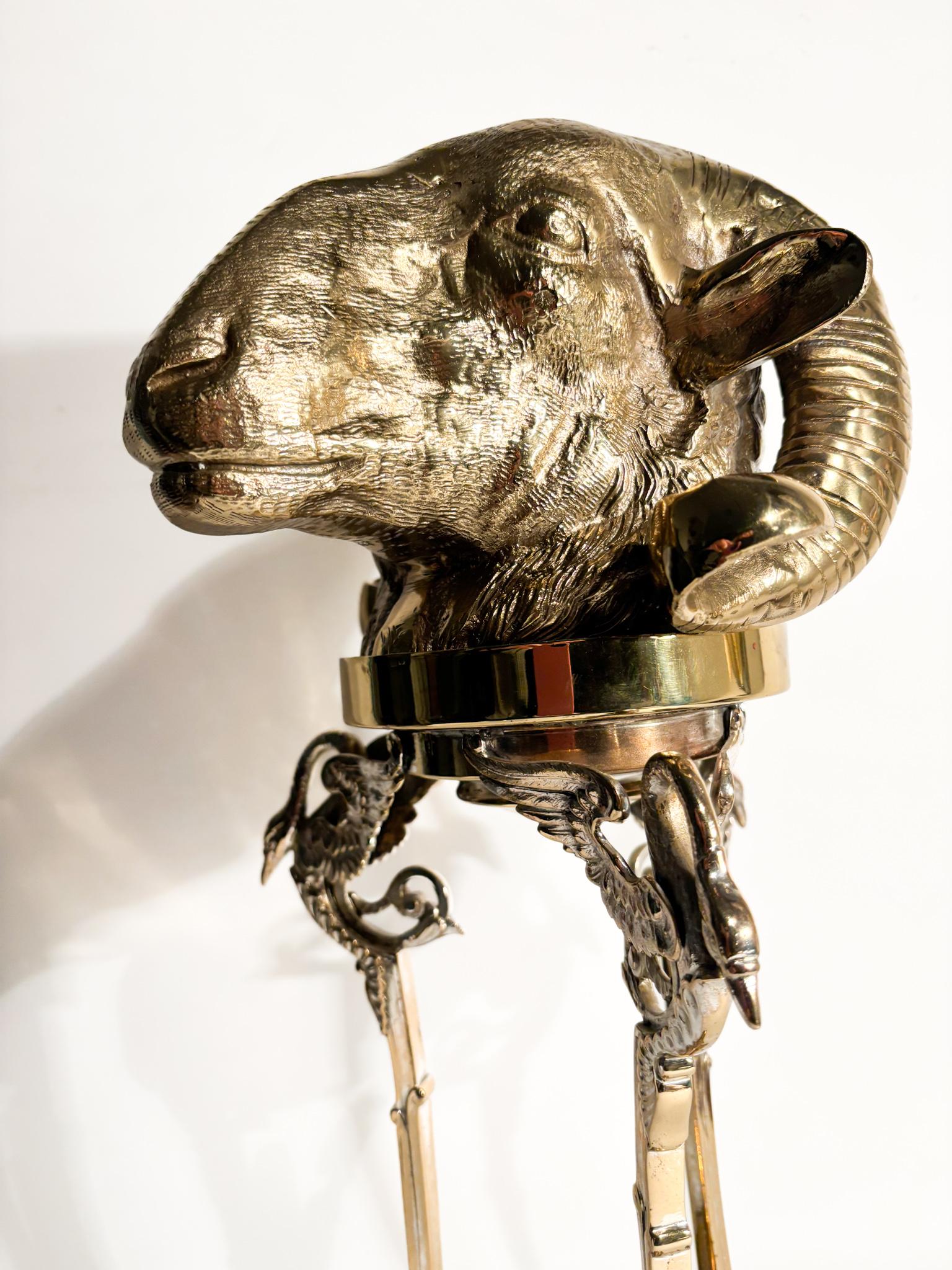 Gilt Bronze Sculpture of Aries Head with Pedestal 1970s For Sale 8