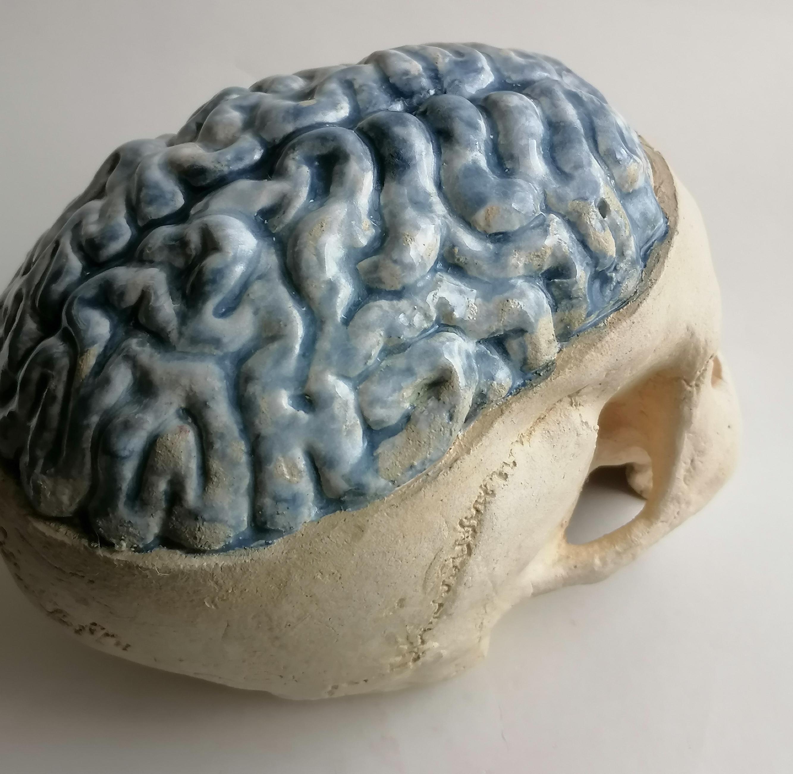 escultura 'Thinking Skull' en cerámica clara esmaltada y decorada -fabricada en Italia Italian en venta