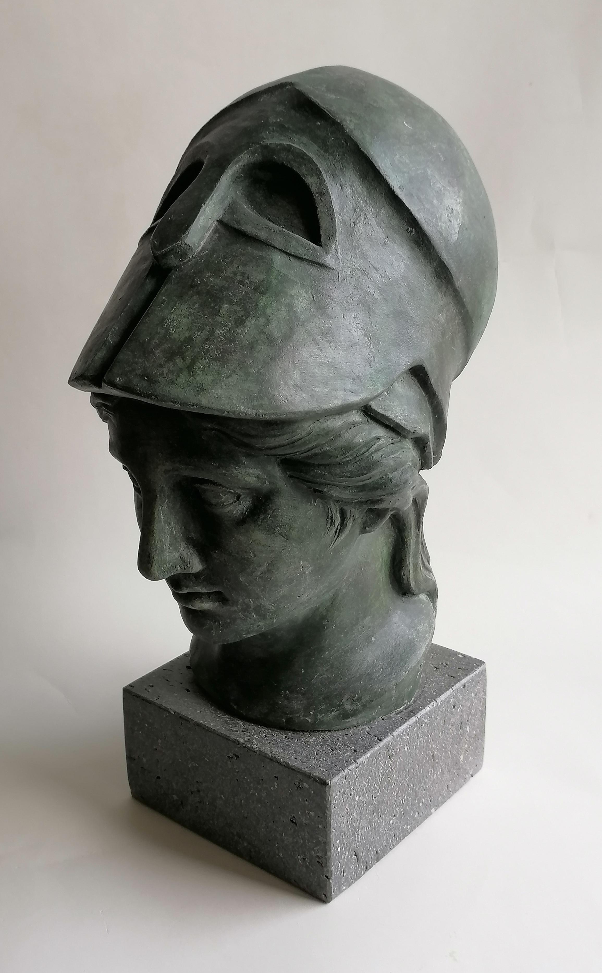 Italian bronze patinated ceramic Athena sculpture -made in Italy For Sale