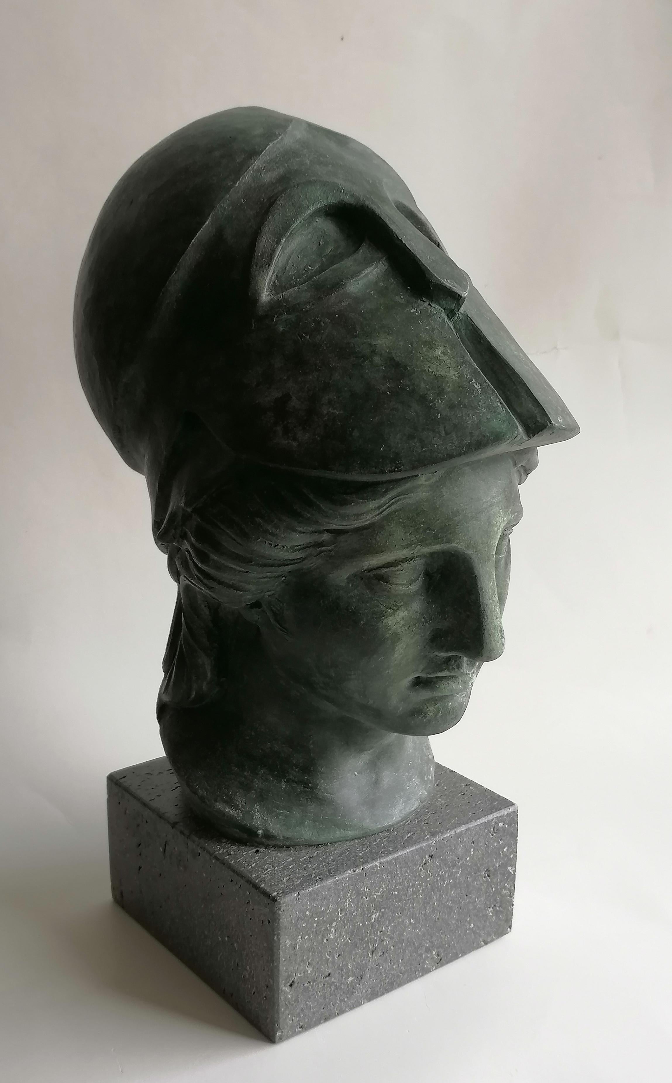 Hand-Crafted bronze patinated ceramic Athena sculpture -made in Italy For Sale