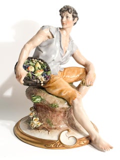 Sculpture de paysan en porcelaine de Capodimonte par Giuseppe Cappè, 1958