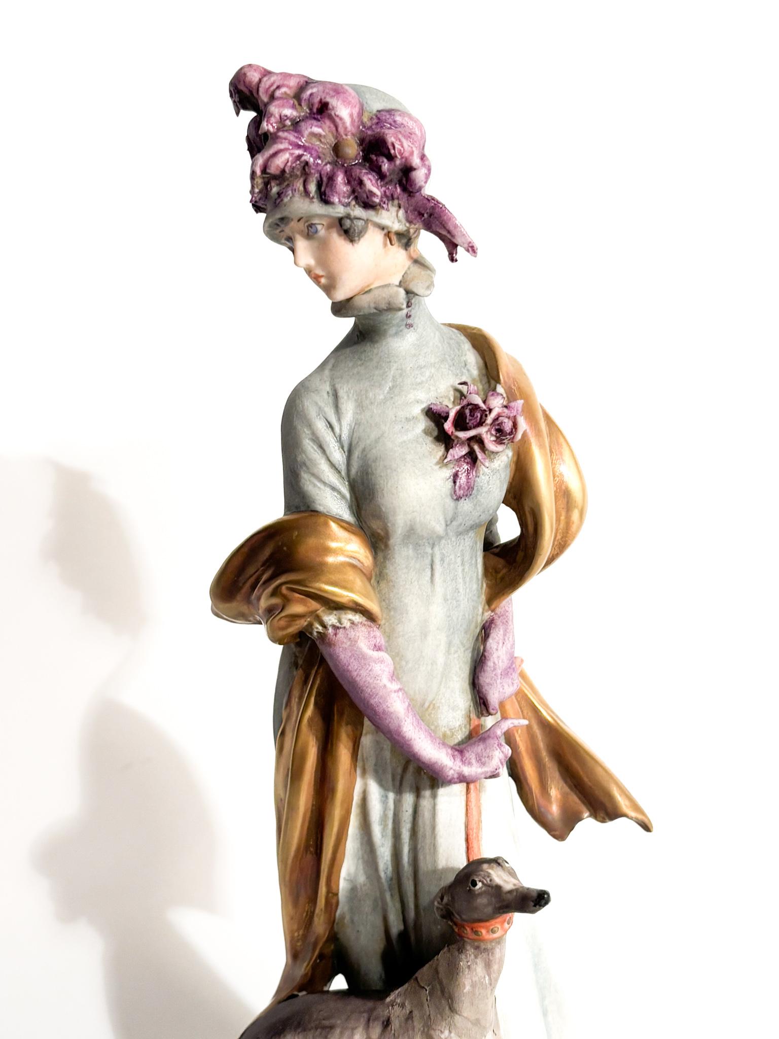 Mid-Century moderno Scultura di Dama con Levriero in Ceramica di Giuseppe Cappè del 1959 in vendita