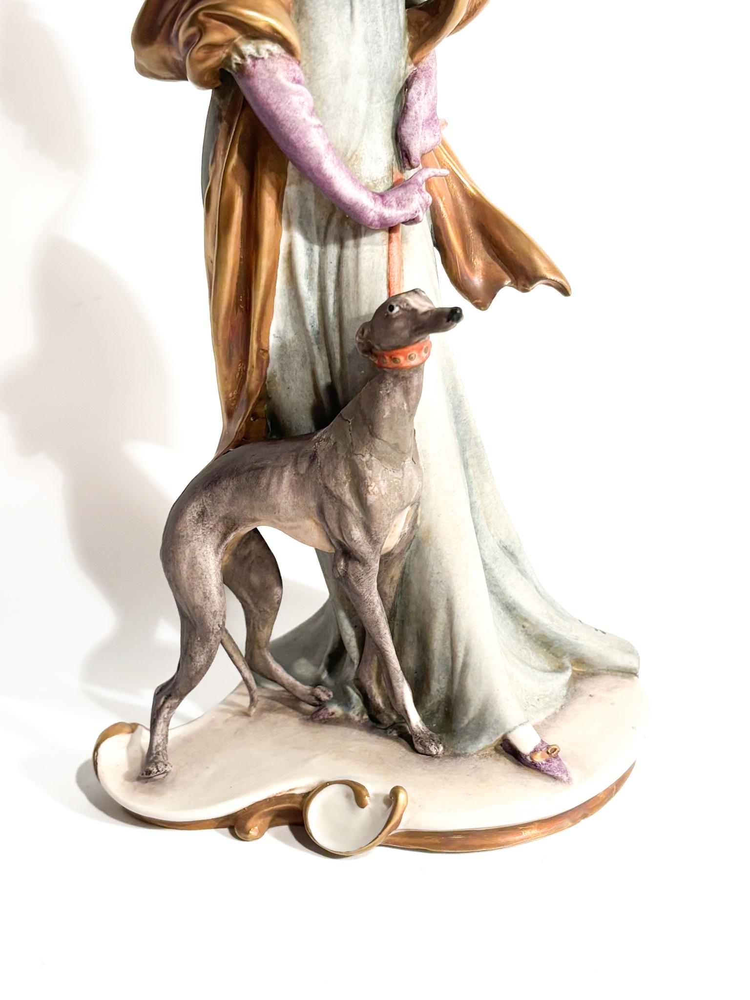 Italian Scultura di Dama con Levriero in Ceramica di Giuseppe Cappè del 1959 in vendita