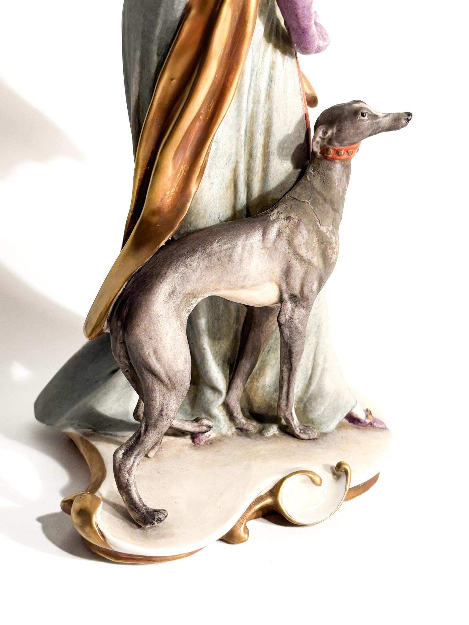 Mid-20th Century Scultura di Dama con Levriero in Ceramica di Giuseppe Cappè del 1959 in vendita