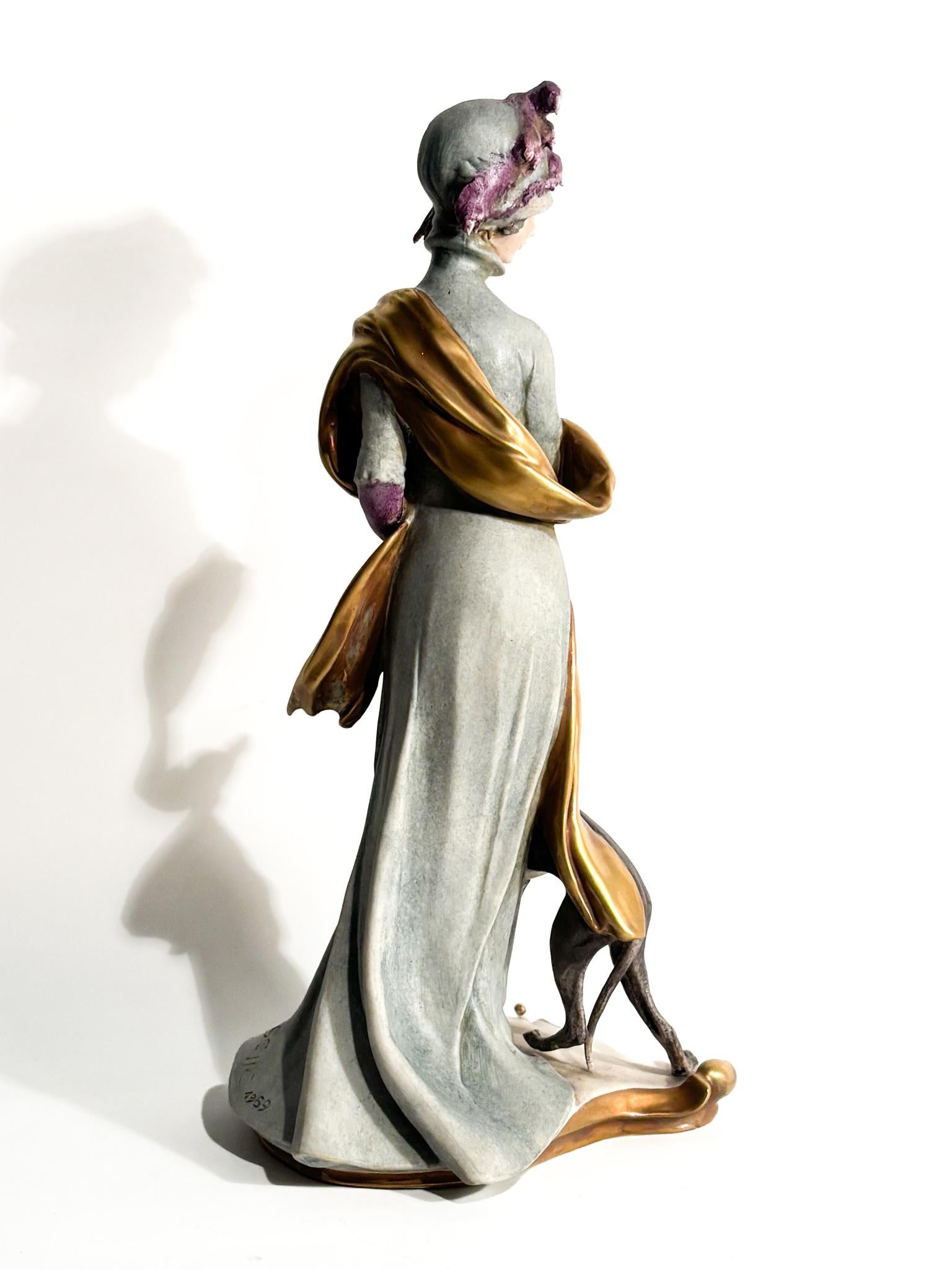 Scultura di Dama con Levriero in Ceramica di Giuseppe Cappè del 1959 in vendita 1