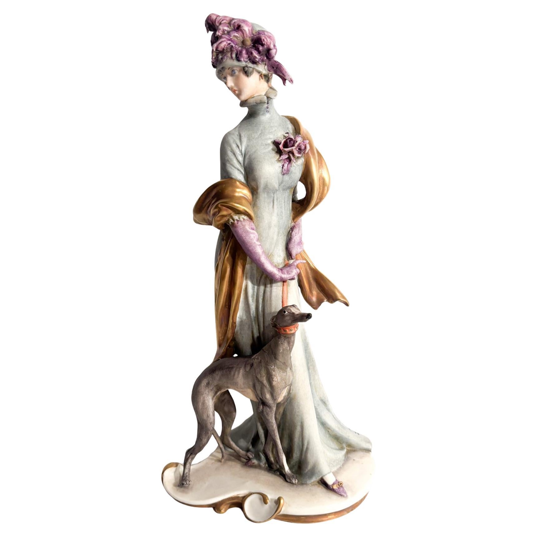 Scultura di Dama con Levriero in Ceramica di Giuseppe Cappè del 1959 in vendita