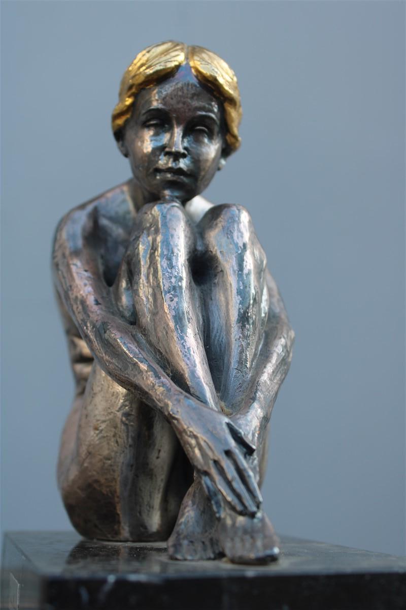 Mid-Century Modern Sculpture of Womanin Silver Foil and Gold Italy 1970s Guido Mariani For Sale