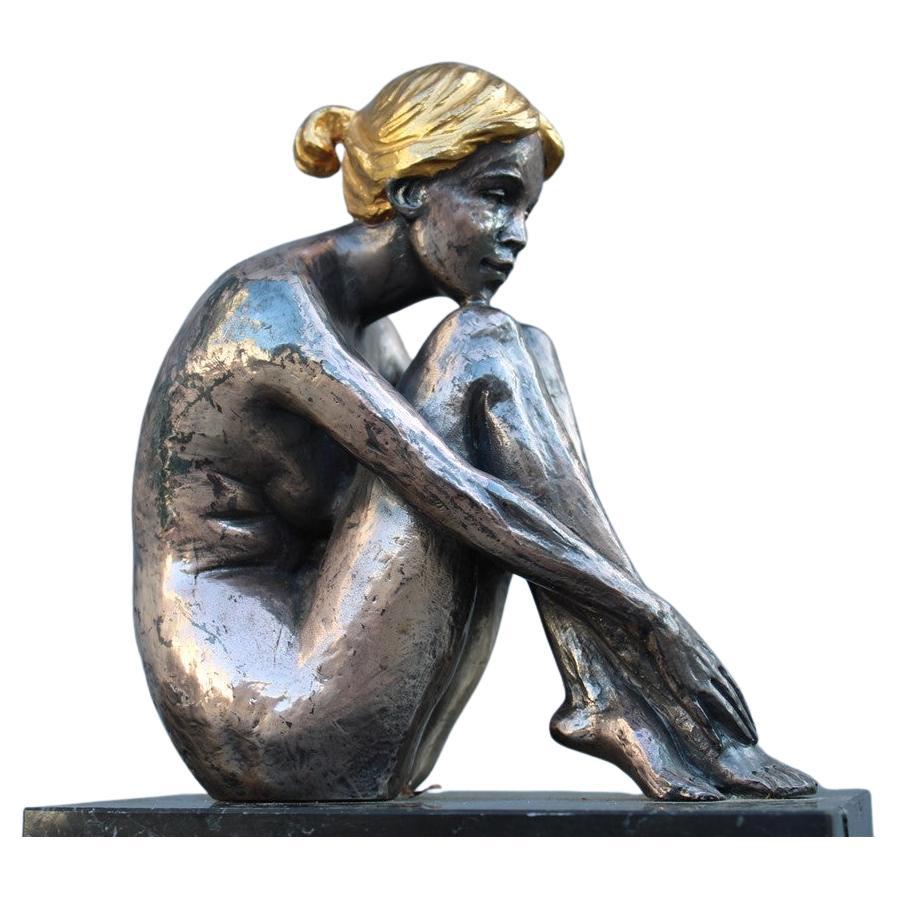 Skulptur einer Frau in Silberfolie und Gold Italien 1970er Jahre Guido Mariani im Angebot
