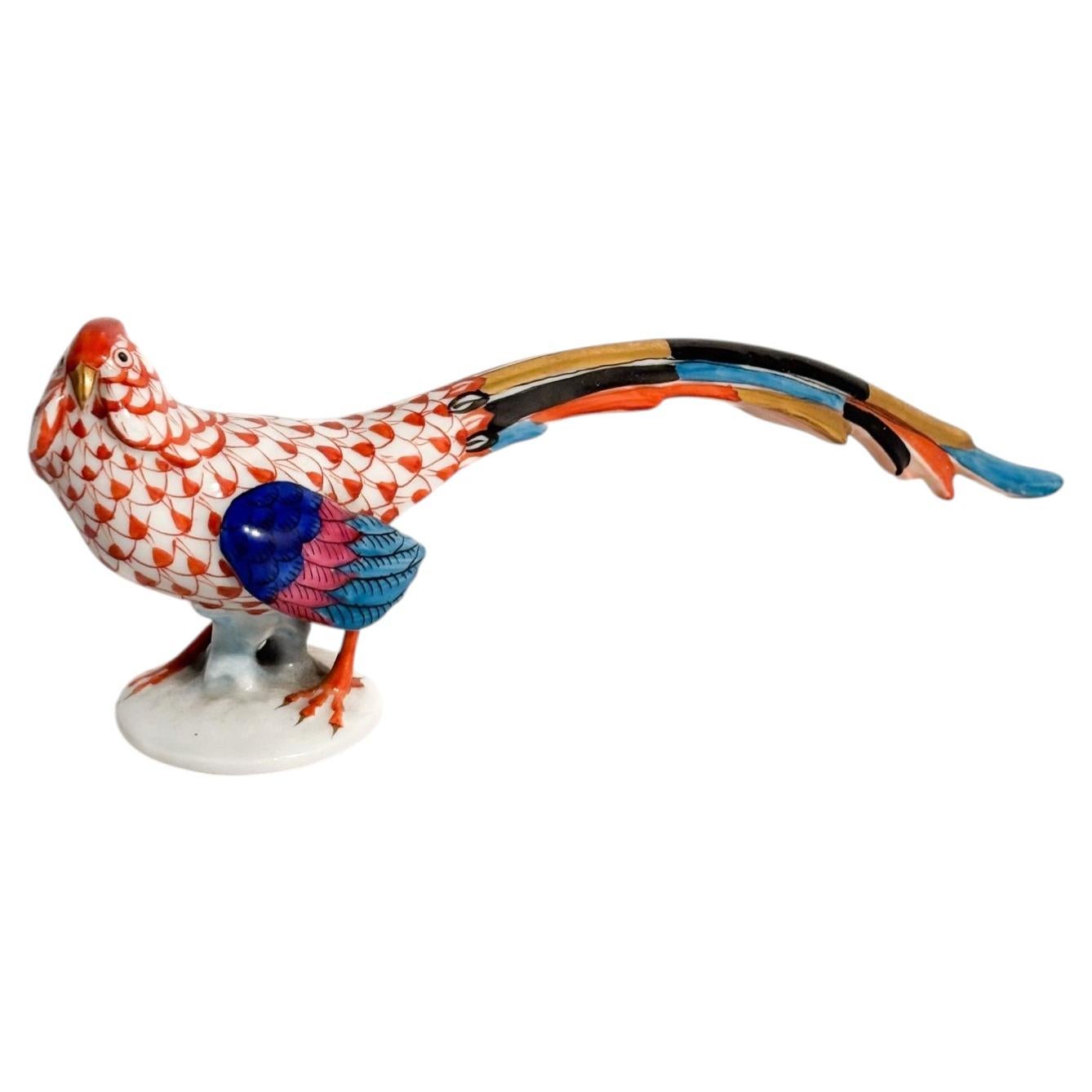 Hand Painted Porcelain Pheasant Sculpture from Herend 1970s