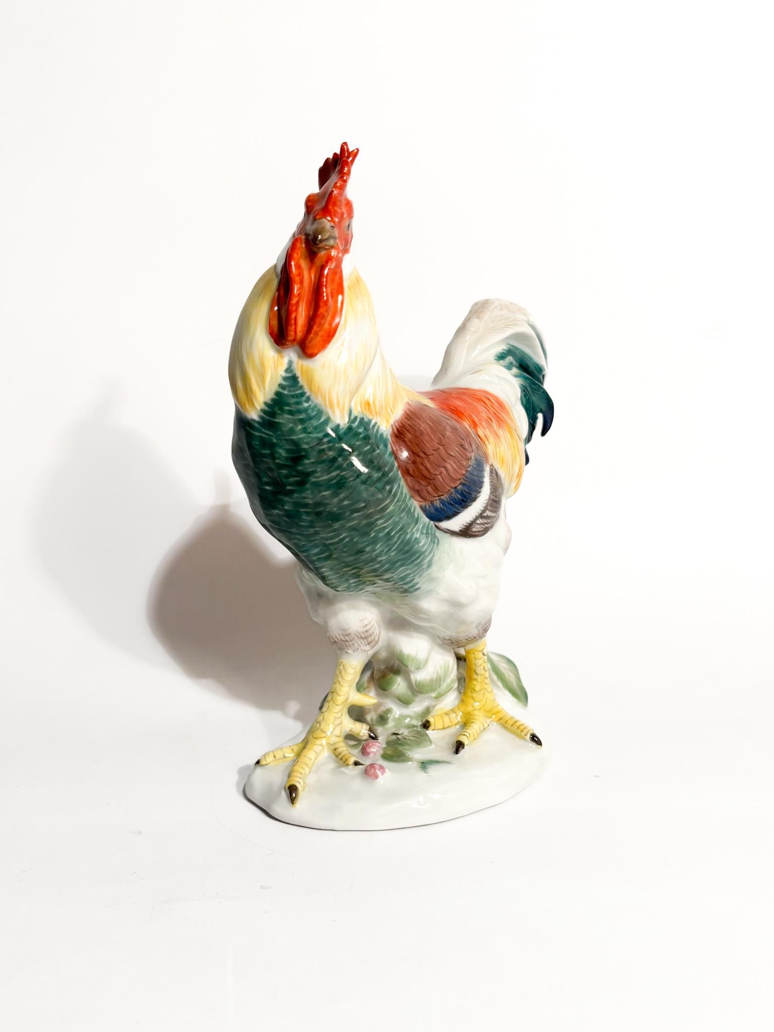 Handgemalter Meissener Porzellanhahn Skulptur 1980er Jahre (Barock) im Angebot