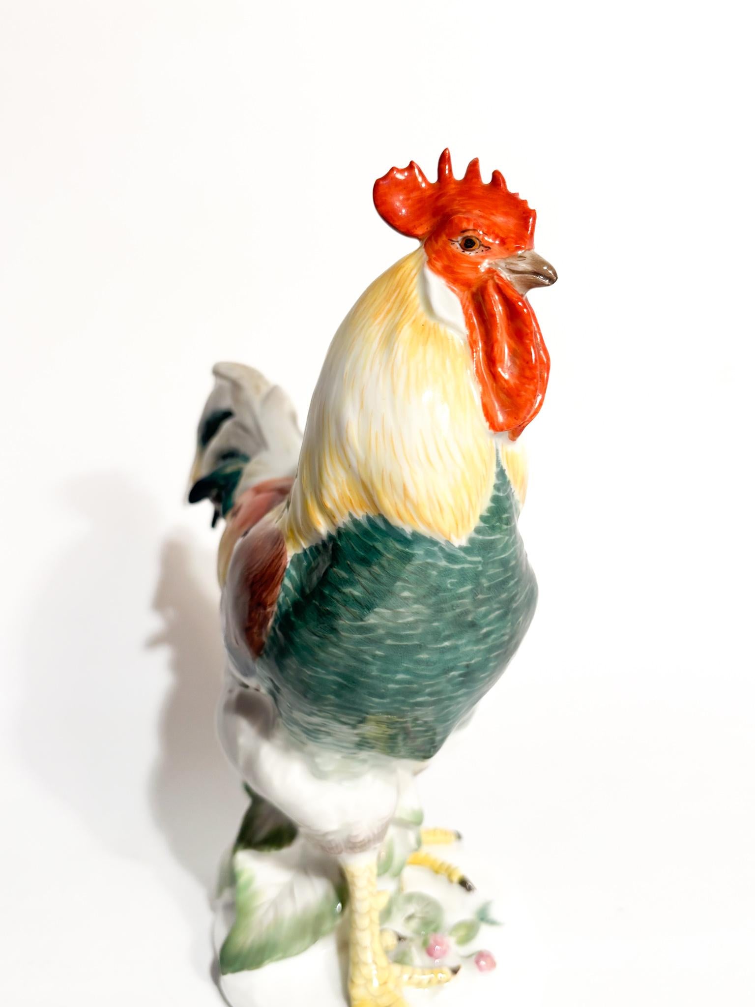 Handgemalter Meissener Porzellanhahn Skulptur 1980er Jahre (German) im Angebot