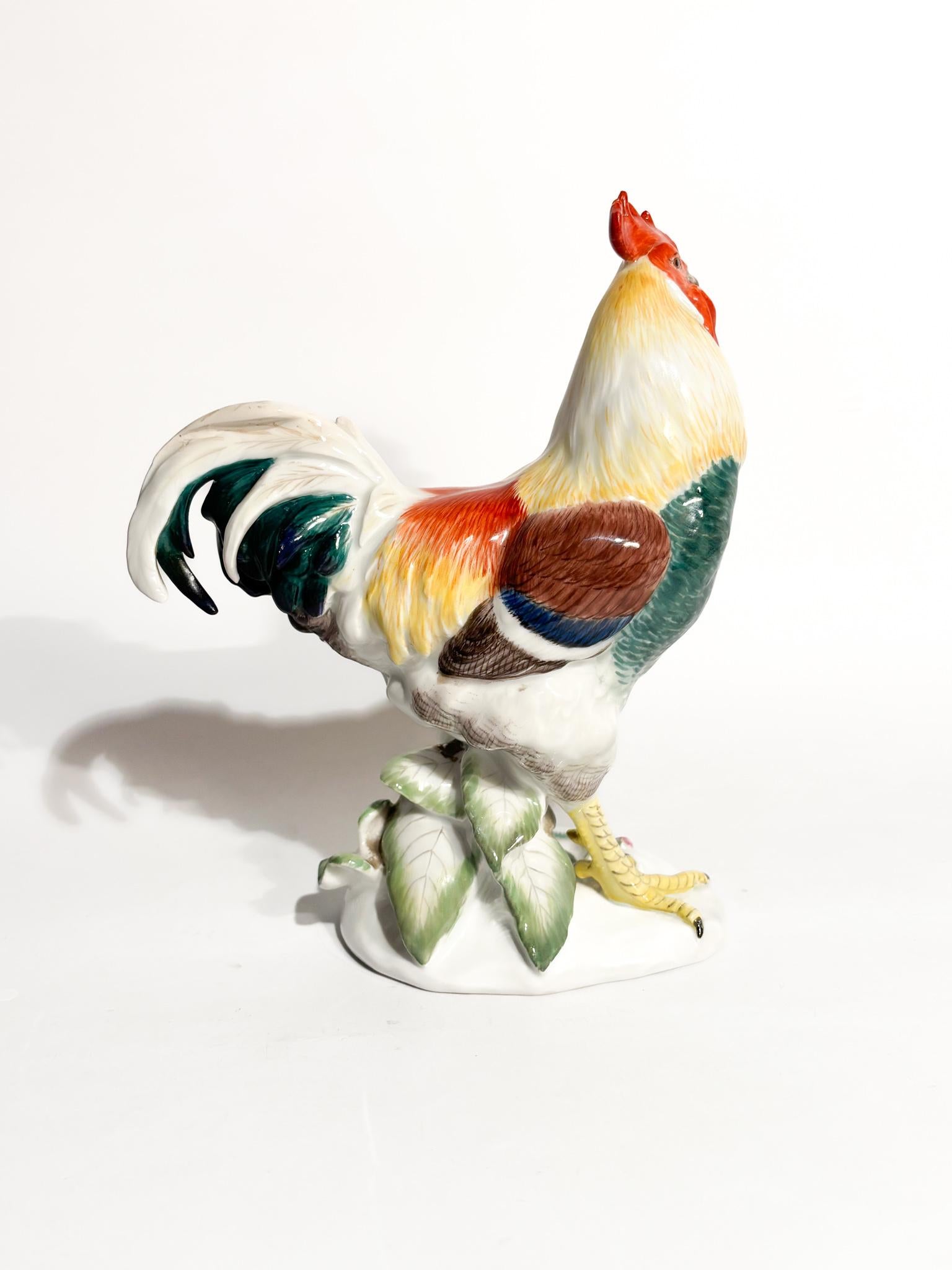 Handgemalter Meissener Porzellanhahn Skulptur 1980er Jahre (Late 20th Century) im Angebot