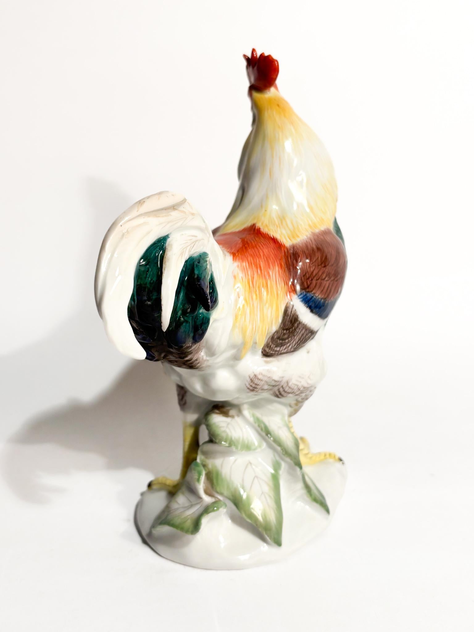 Handgemalter Meissener Porzellanhahn Skulptur 1980er Jahre im Angebot 1