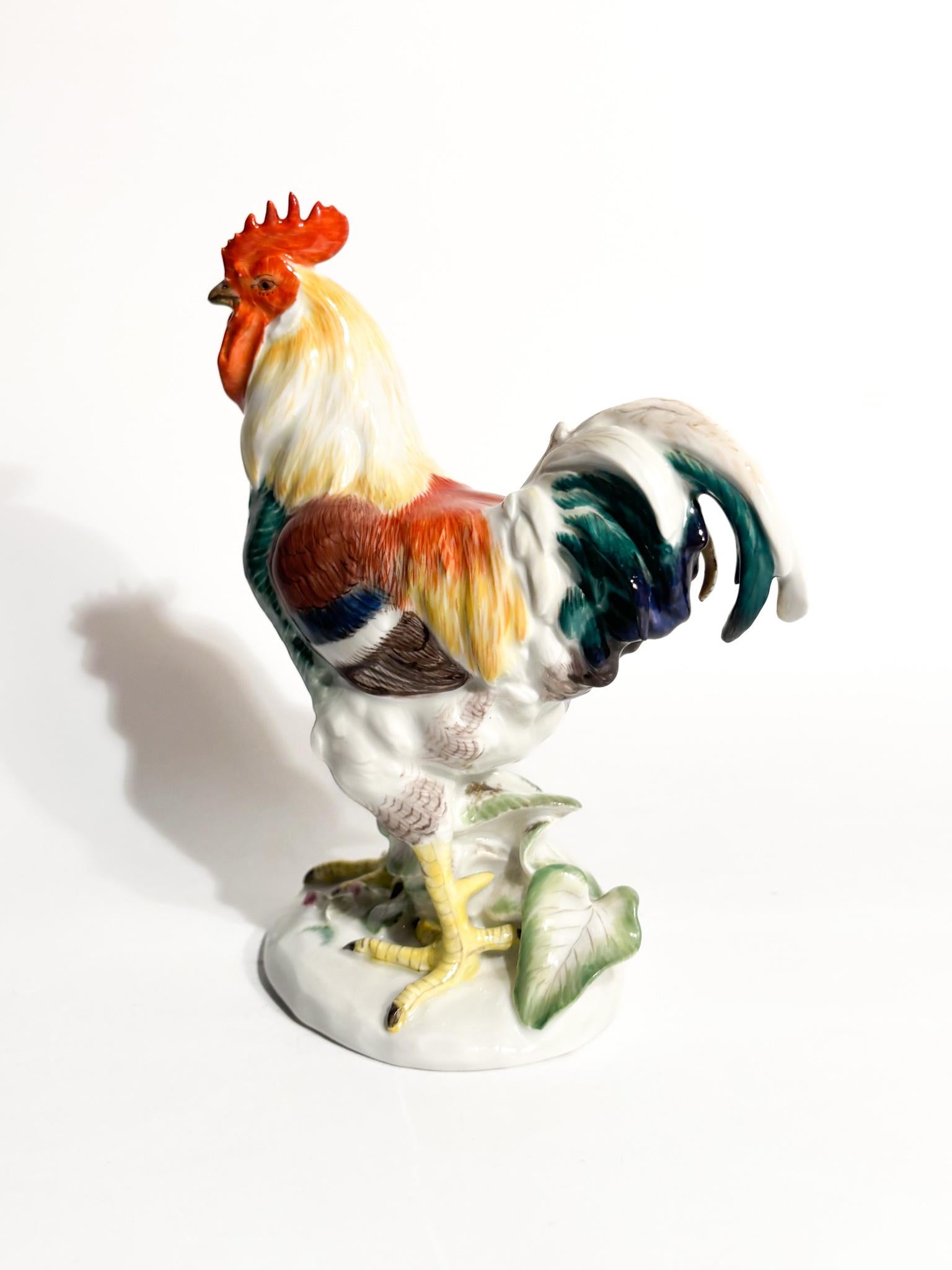 Handgemalter Meissener Porzellanhahn Skulptur 1980er Jahre im Angebot 2