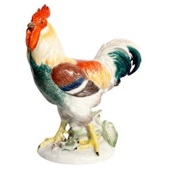 Handgemalter Meissener Porzellanhahn Skulptur 1980er Jahre