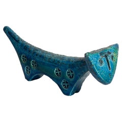 Ceramic Cat Sculpture 'Rimini Blue' By Aldo Londi For Bitossi 1970s
