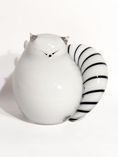 Black And White Murano Glass Cat Sculpture By Seguso 1990s