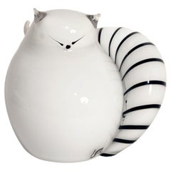 Black And White Murano Glass Cat Sculpture By Seguso 1990s