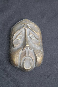 Scultura di Maschera in Solido Bronzo Italia 1950 BRONZARTE
