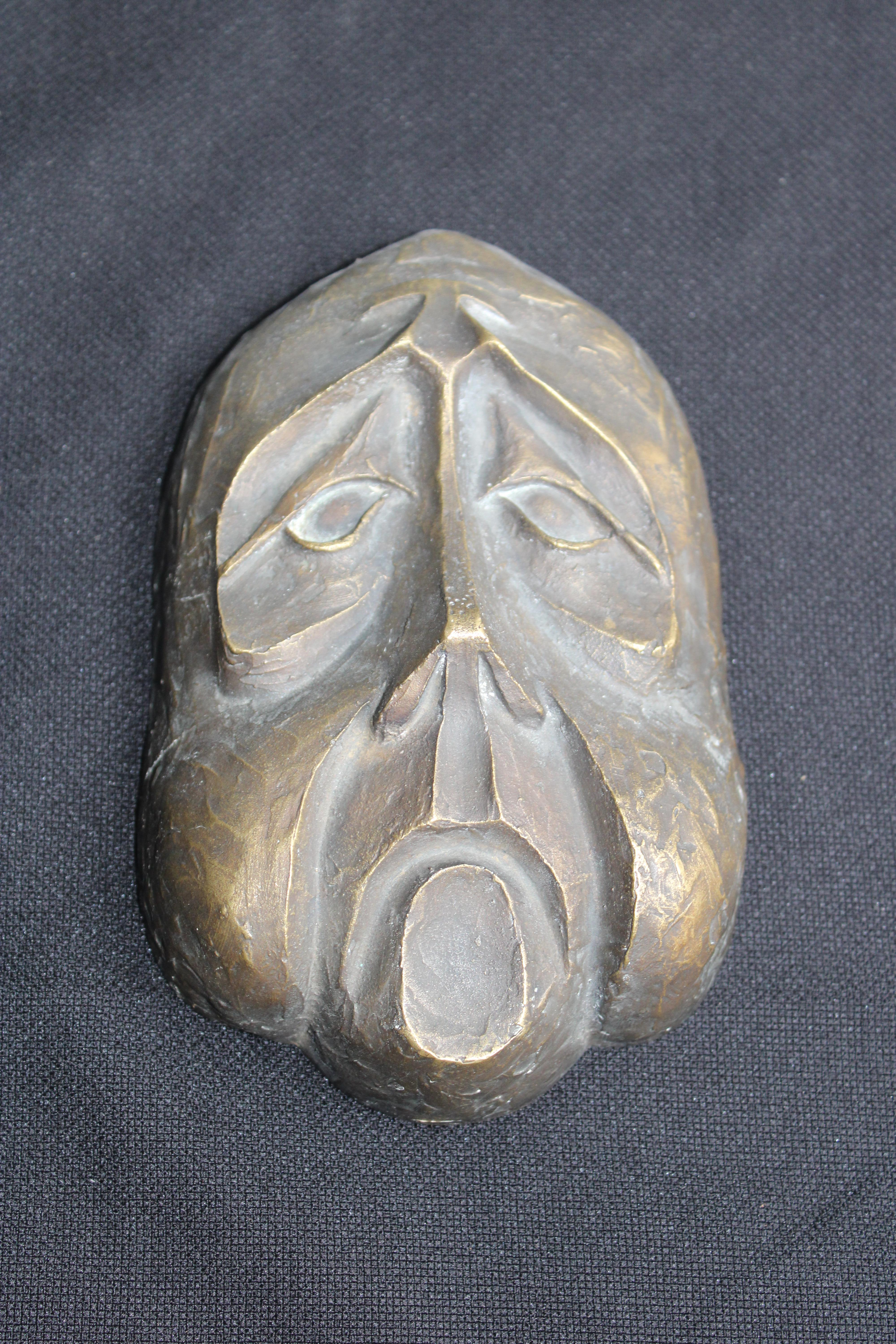 Mid-Century moderno Scultura di Maschera in Solido Bronzo Italia 1950 BRONZARTE in vendita