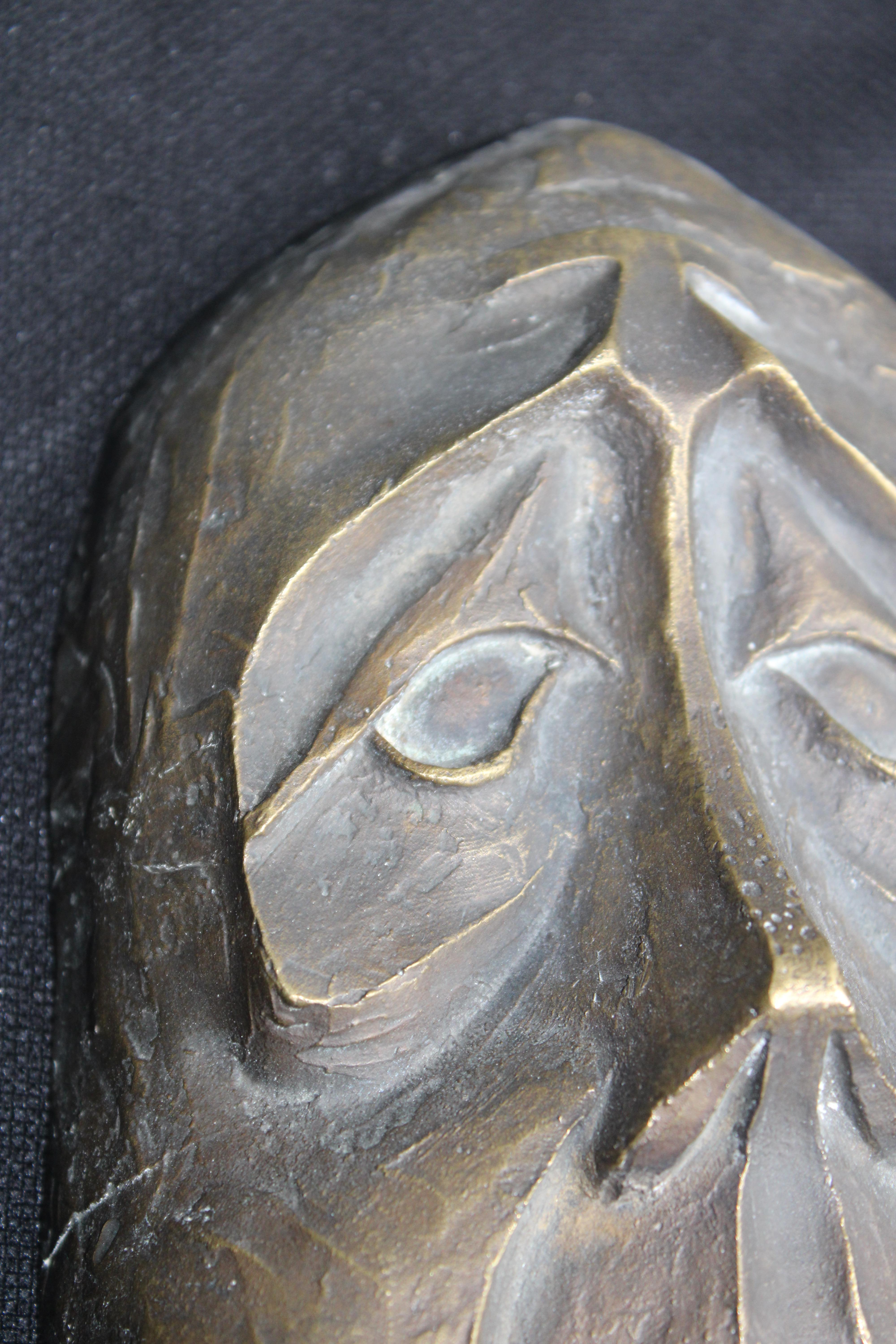 Metà XX secolo Scultura di Maschera in Solido Bronzo Italia 1950 BRONZARTE in vendita