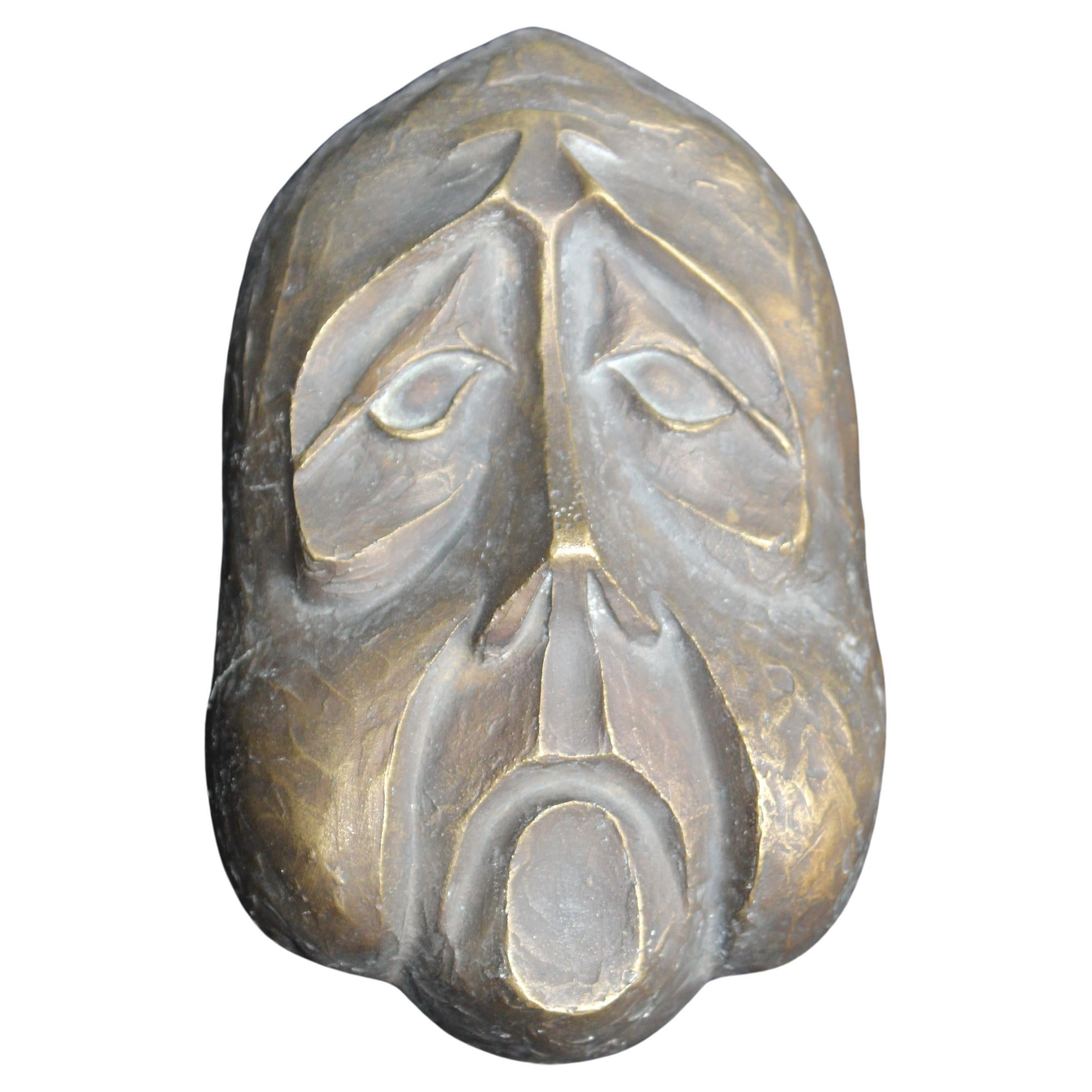 Scultura di Maschera in Solido Bronzo Italia 1950 BRONZARTE