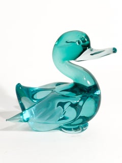 Scultura di Papera in Vetro di Murano Verde di Archimede Seguso Anni 50