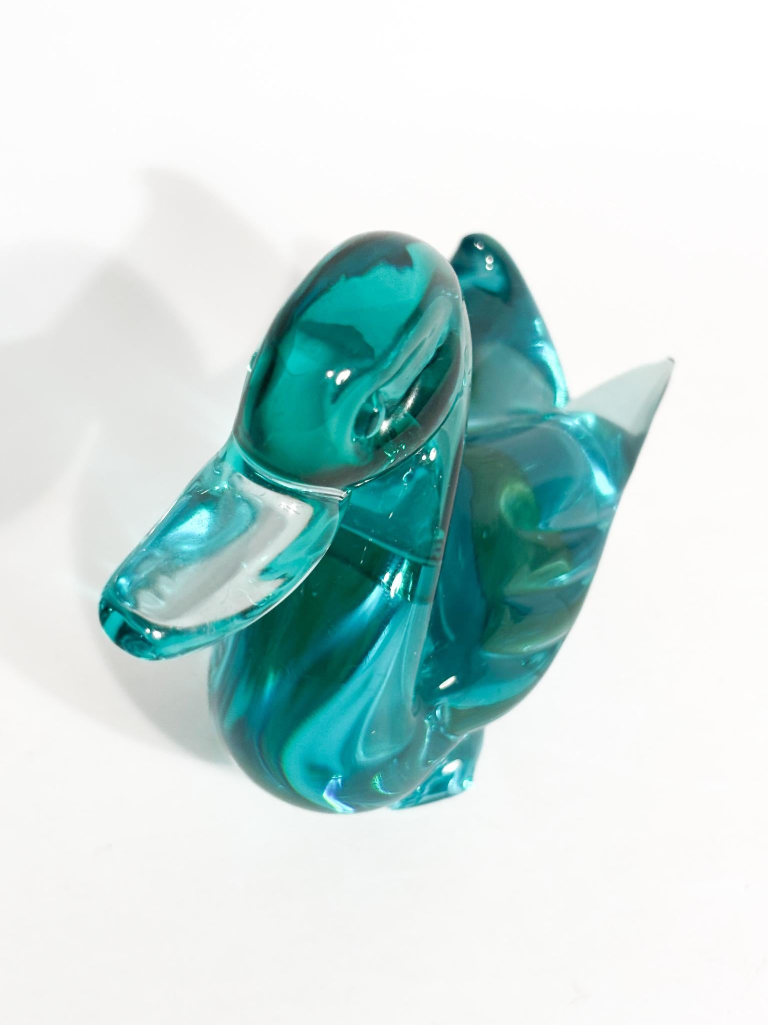 Mid-Century Modern Sculpture de canard en verre de Murano vert par Archimede Seguso 1950s en vente