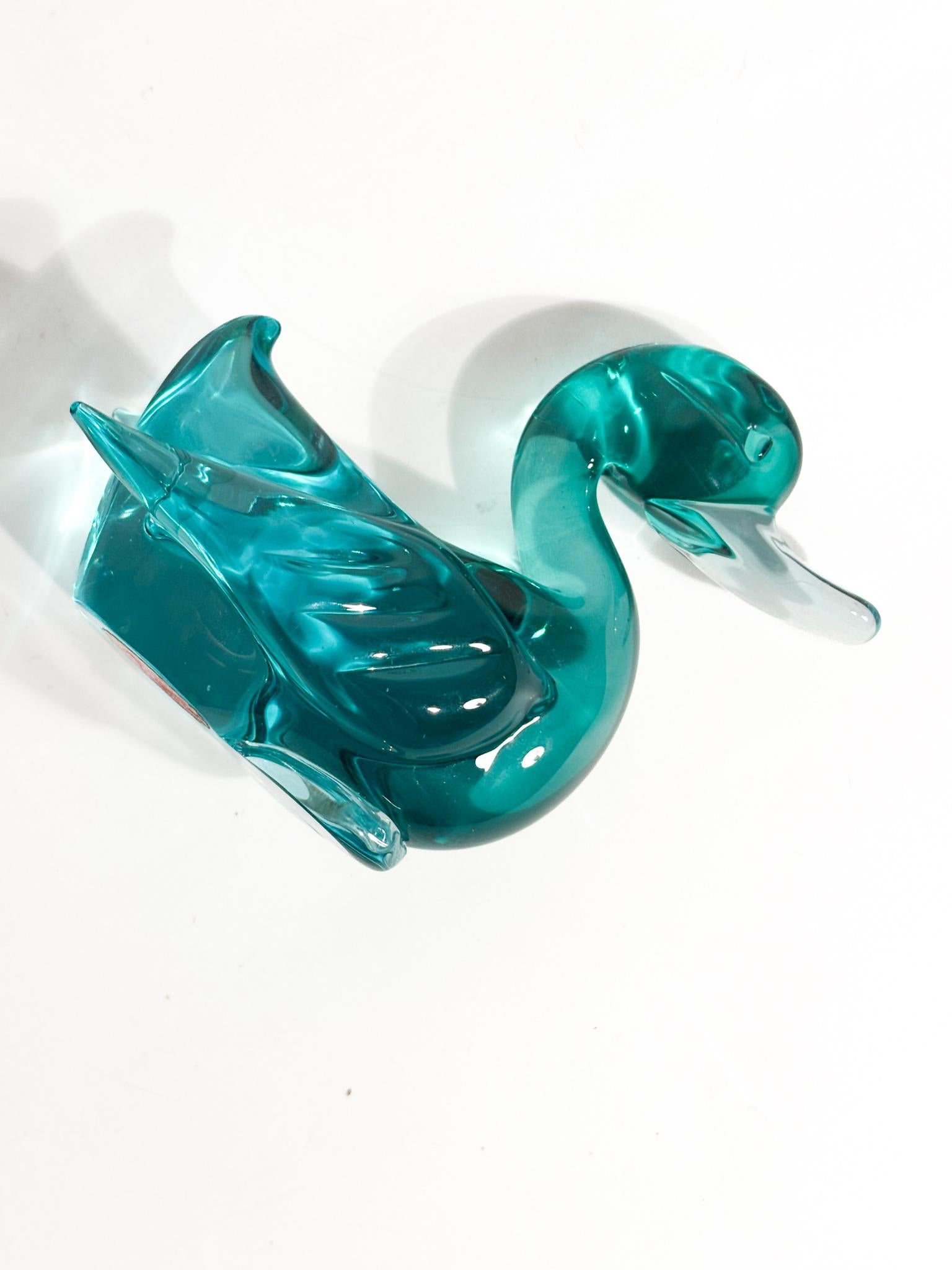 Italian Sculpture de canard en verre de Murano vert par Archimede Seguso 1950s en vente