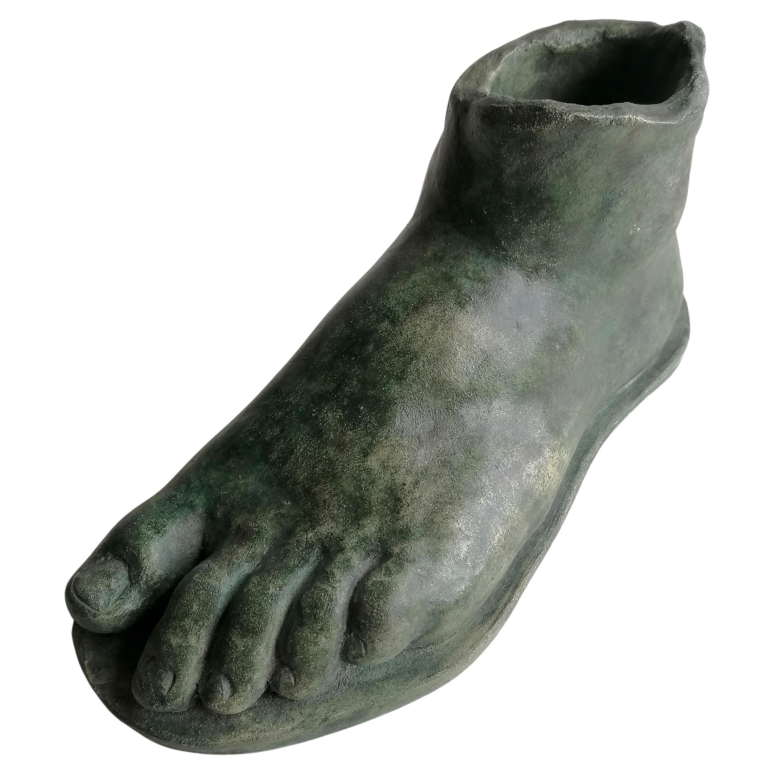Classic foot sculpture molded in bronze patina ceramic-made in Italy