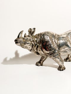 Silver-plated Metal Rhinoceros Sculpture 1980s