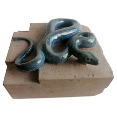 snake sculpture on glazed volcanic stone-made in Italy-unique piece