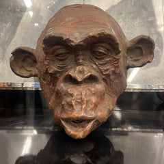 Scultura di Testa di Scimmia Bonobo in Terracotta firmata e Datata - Italia 2018