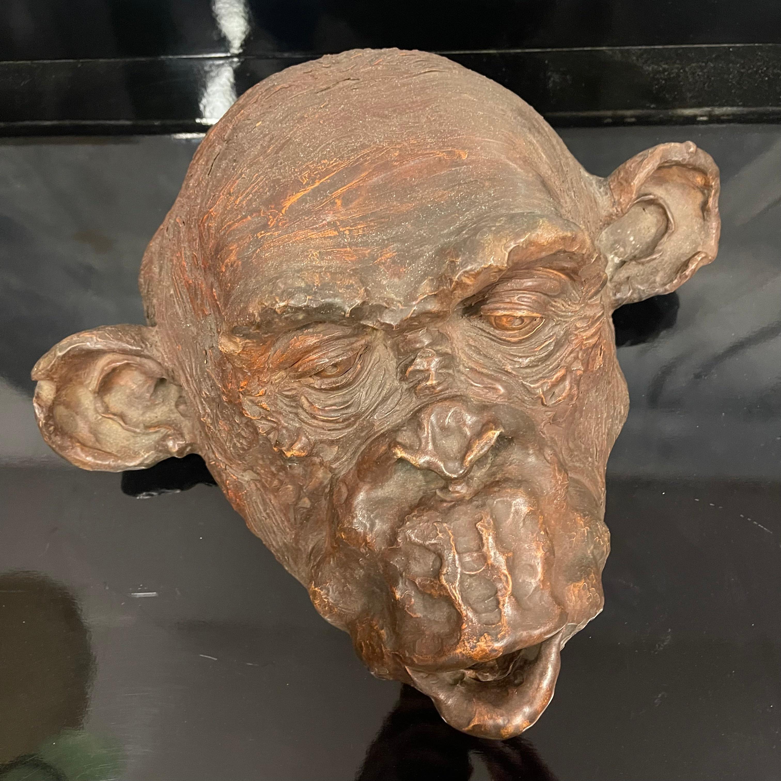 Scultura di Testa di Scimmia Bonobo in Terracotta firmata e Datata - Italia 2018 In Excellent Condition In Milano, IT