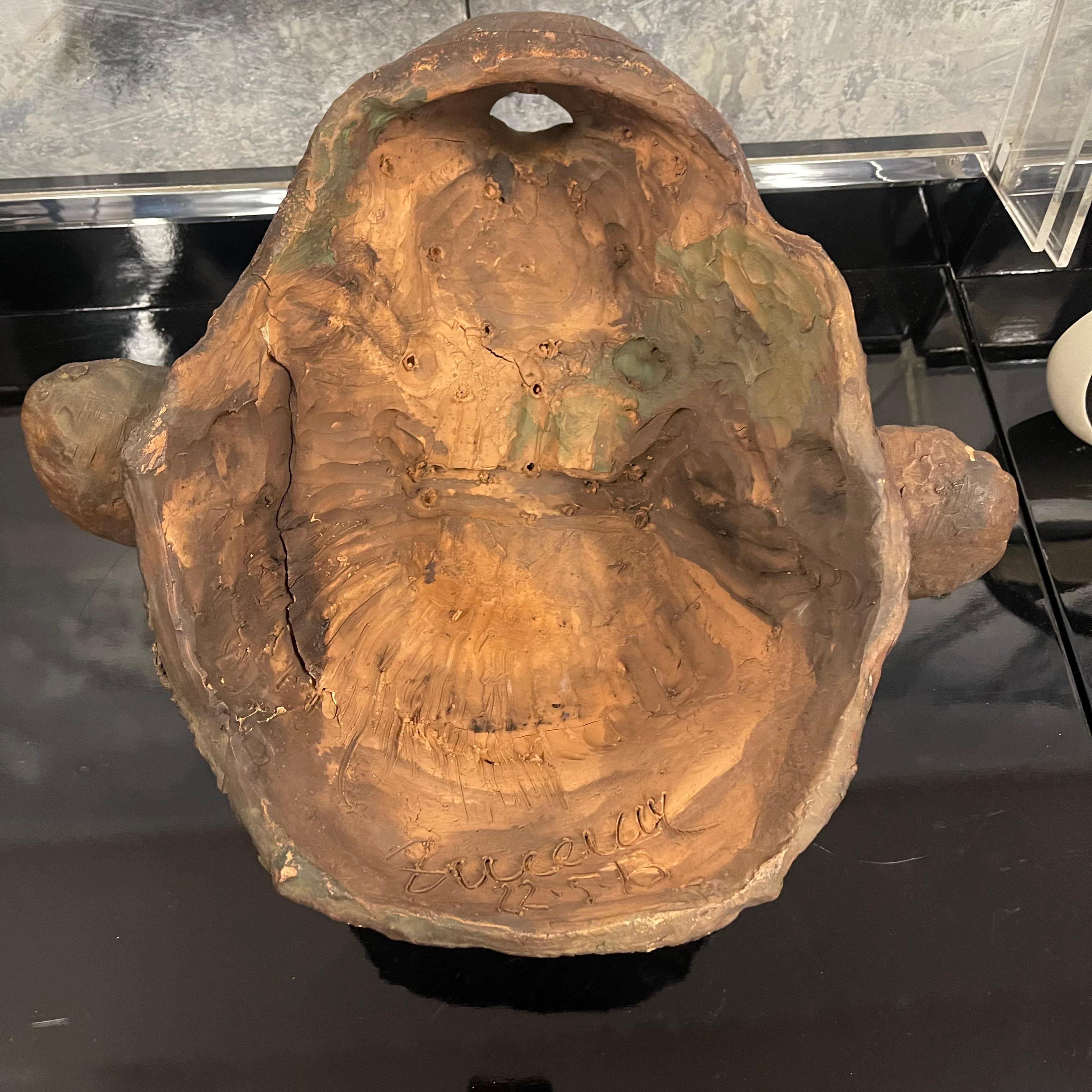 Terrakotta Bonobo Affenkopf Skulptur signiert und datiert - Italien 2018 2