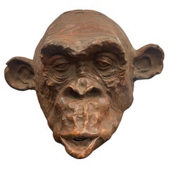 Terrakotta Bonobo Affenkopf Skulptur signiert und datiert - Italien 2018