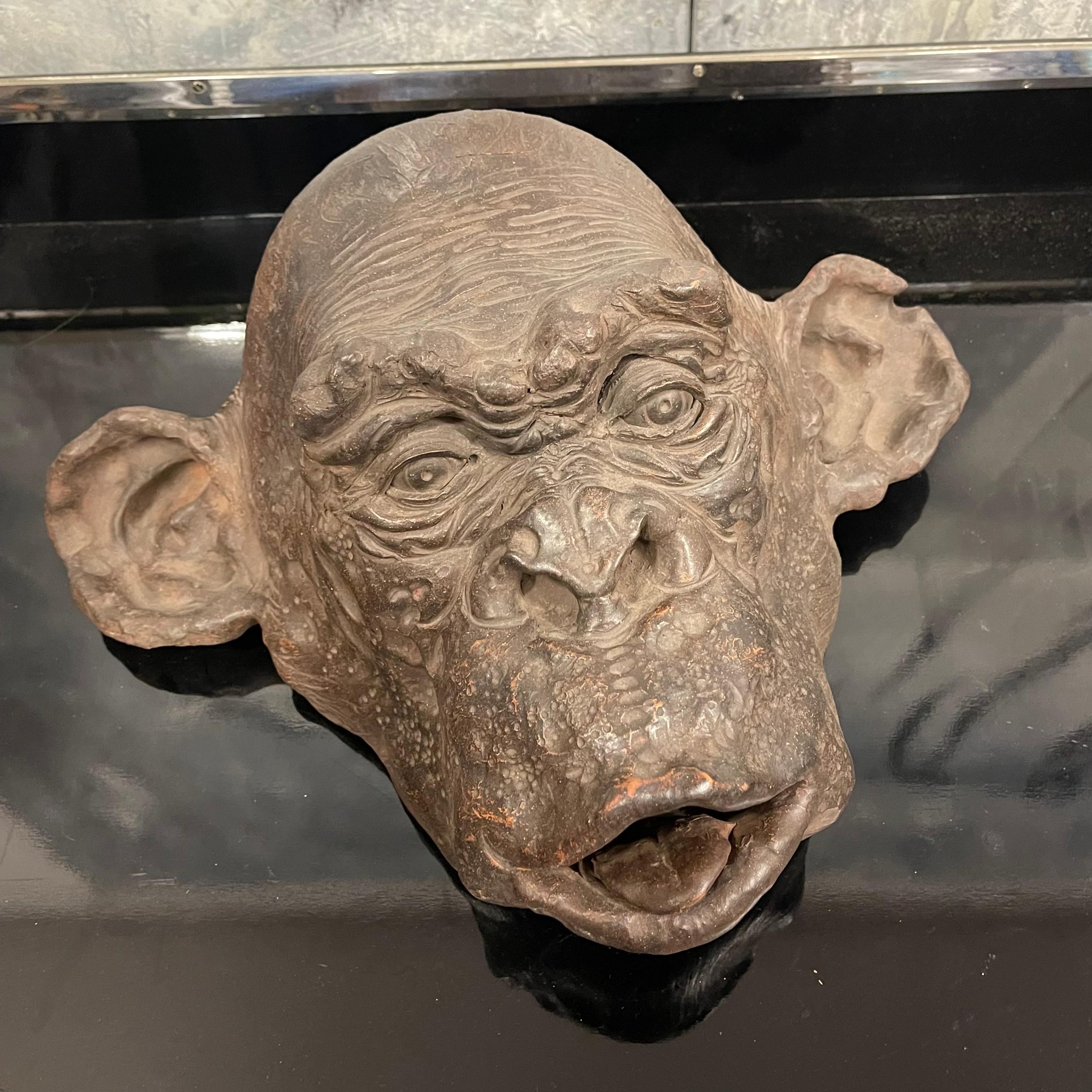 Modern Bonobo Monkey Head Sculpture in Terracotta Signed and Dated - Italy 2019 For Sale