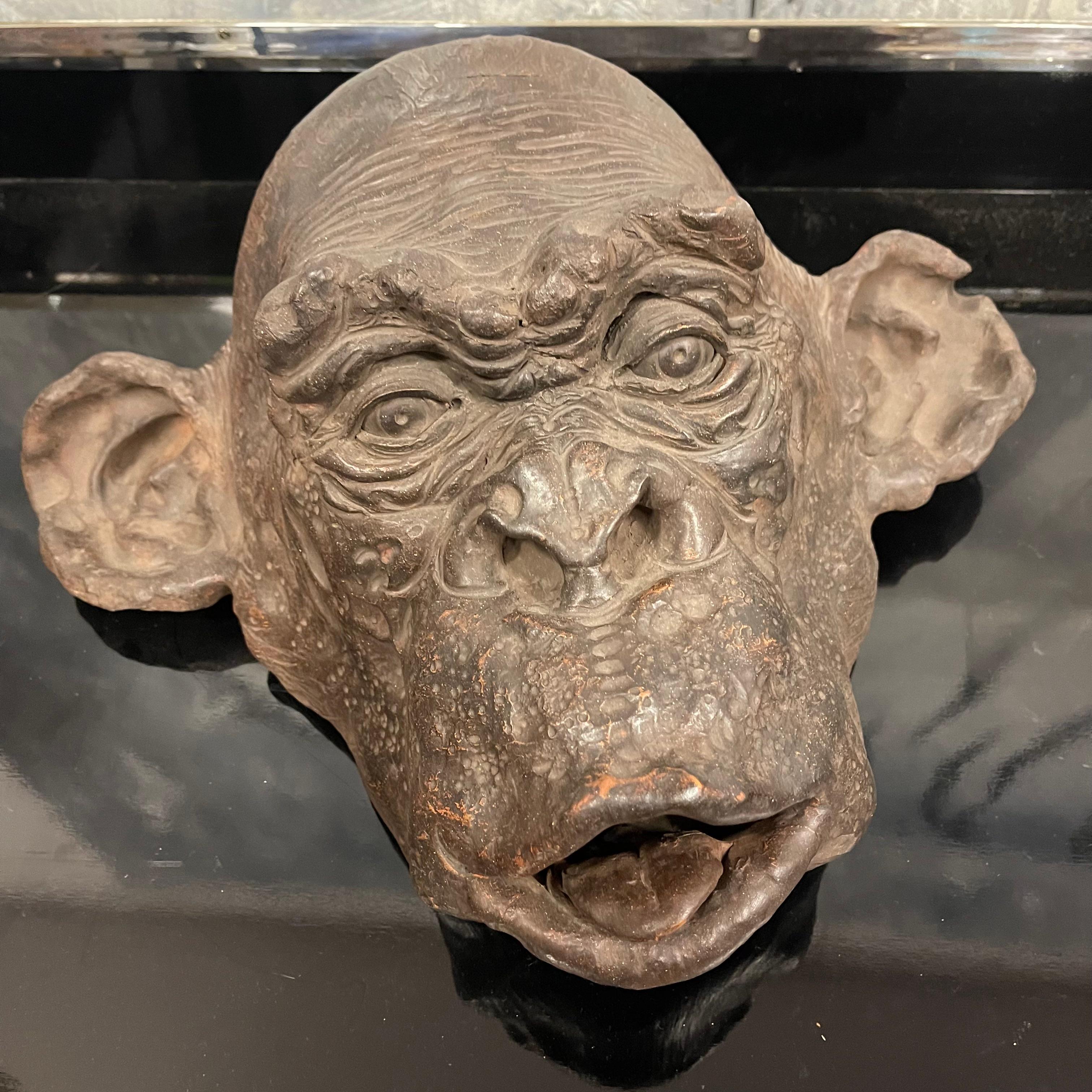 Italian Bonobo Monkey Head Sculpture in Terracotta Signed and Dated - Italy 2019 For Sale