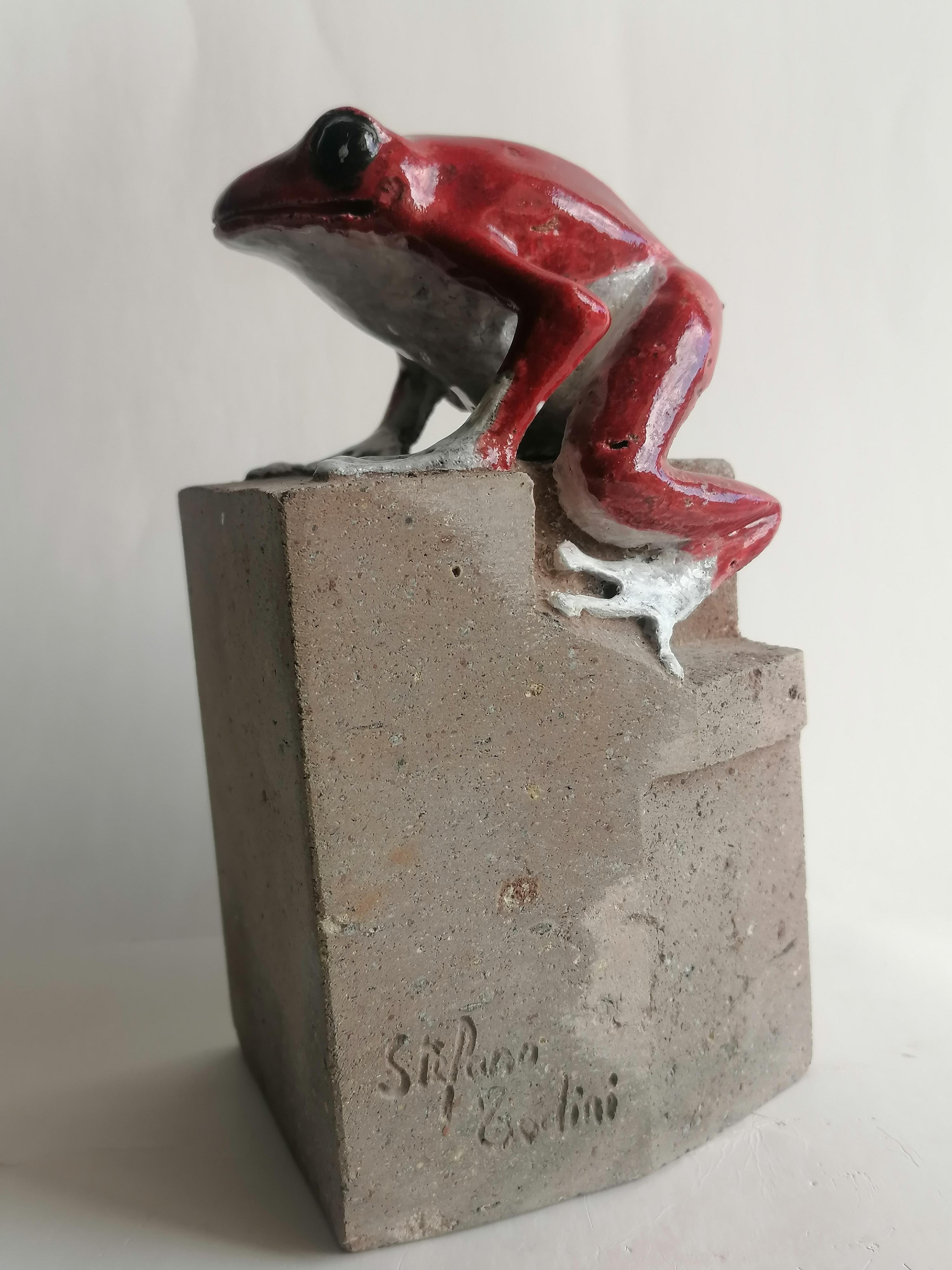 skulptur eines Frosches auf emailliertem Vulkangestein - Einzelstück - hergestellt in Italien (Italian) im Angebot