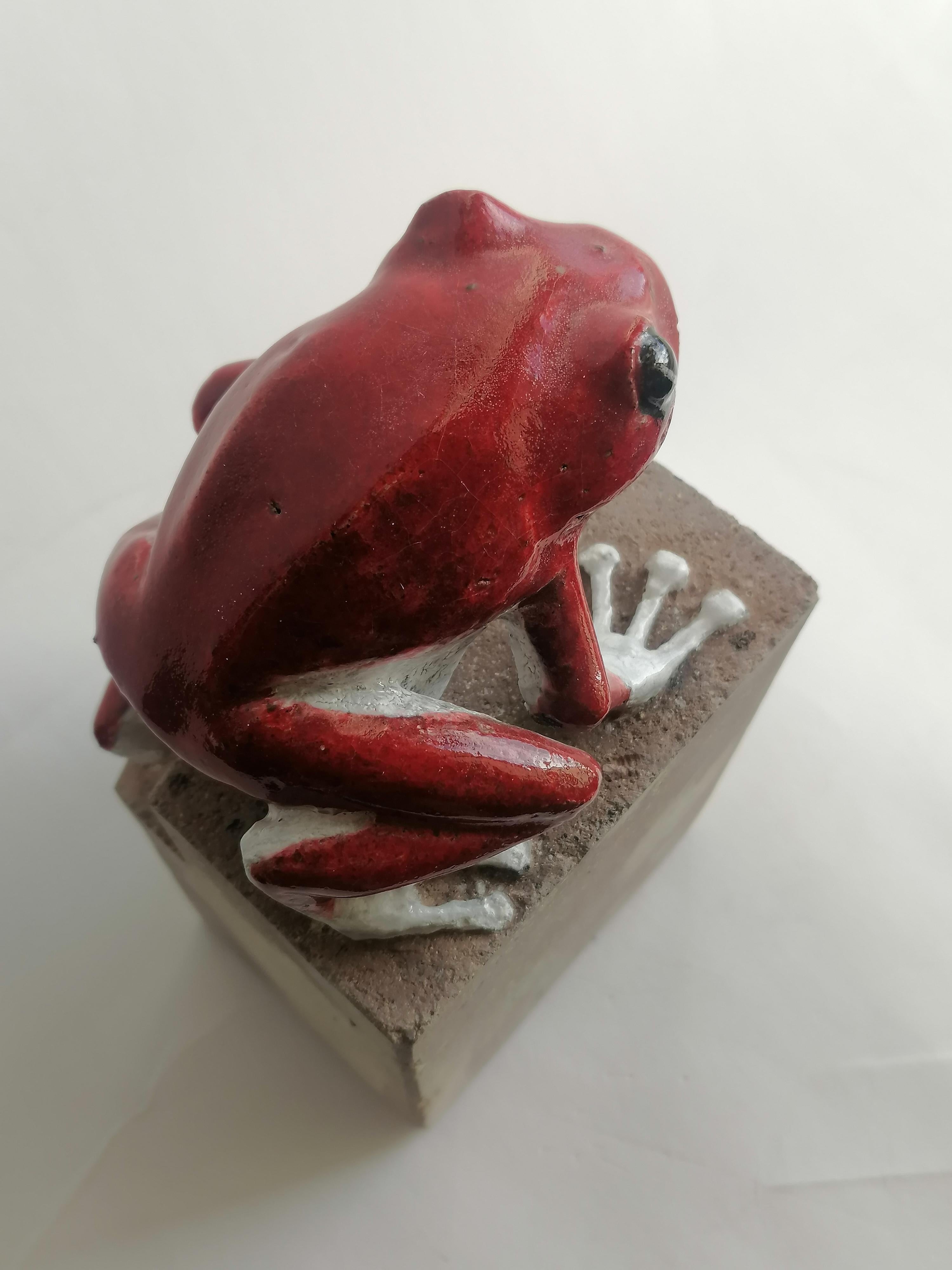 skulptur eines Frosches auf emailliertem Vulkangestein - Einzelstück - hergestellt in Italien (Handgefertigt) im Angebot