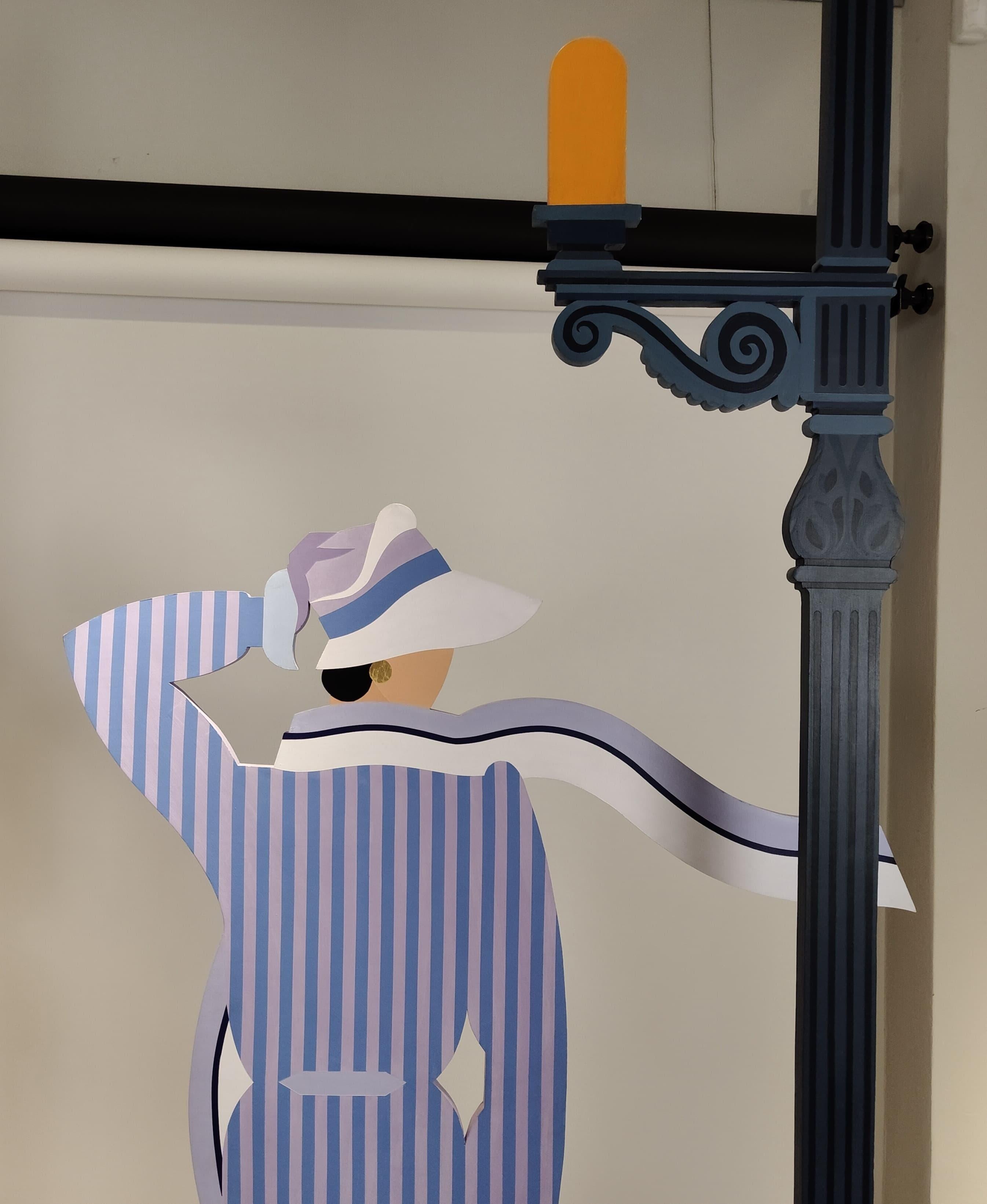 Giancarlo Impiglia 'Escultura femenina', acrílico sobre madera 1980 - Art Déco en Bueno estado para la venta en Vicenza, VI